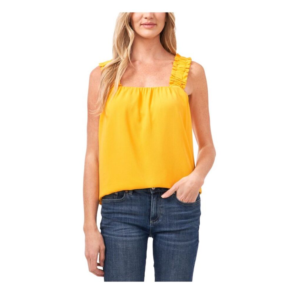 CECE Womens Gold Sleeveless Square Neck Top XL